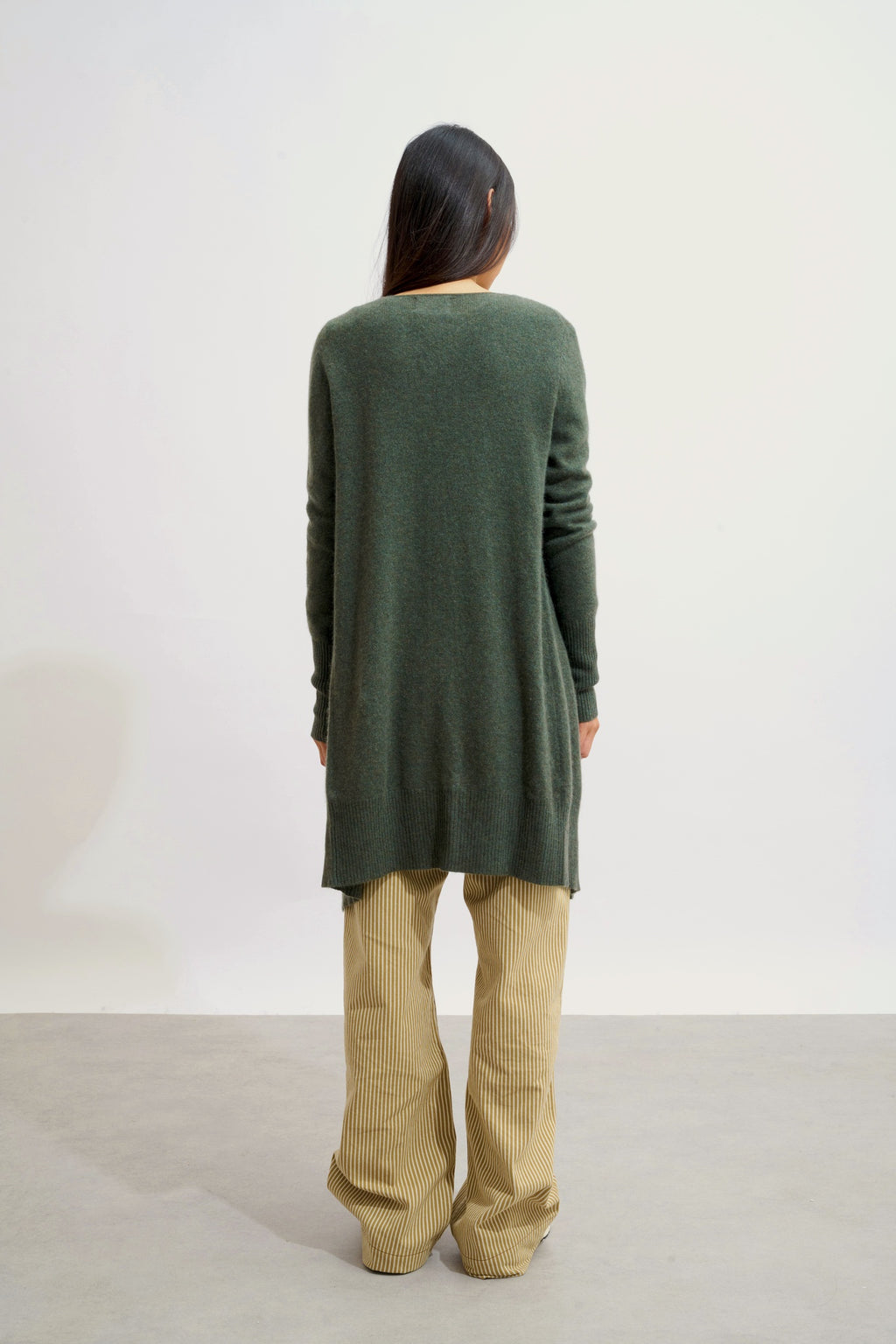 CHÉSERY veste longue kaki chiné 100% cachemire