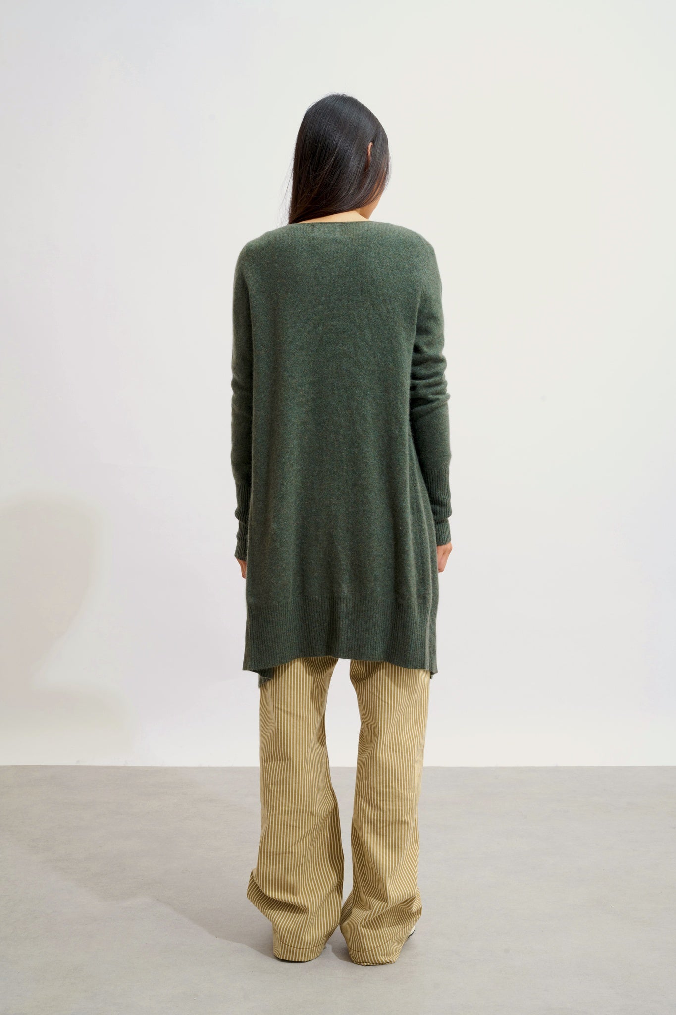 CHÉSERY veste longue kaki chiné 100% cachemire