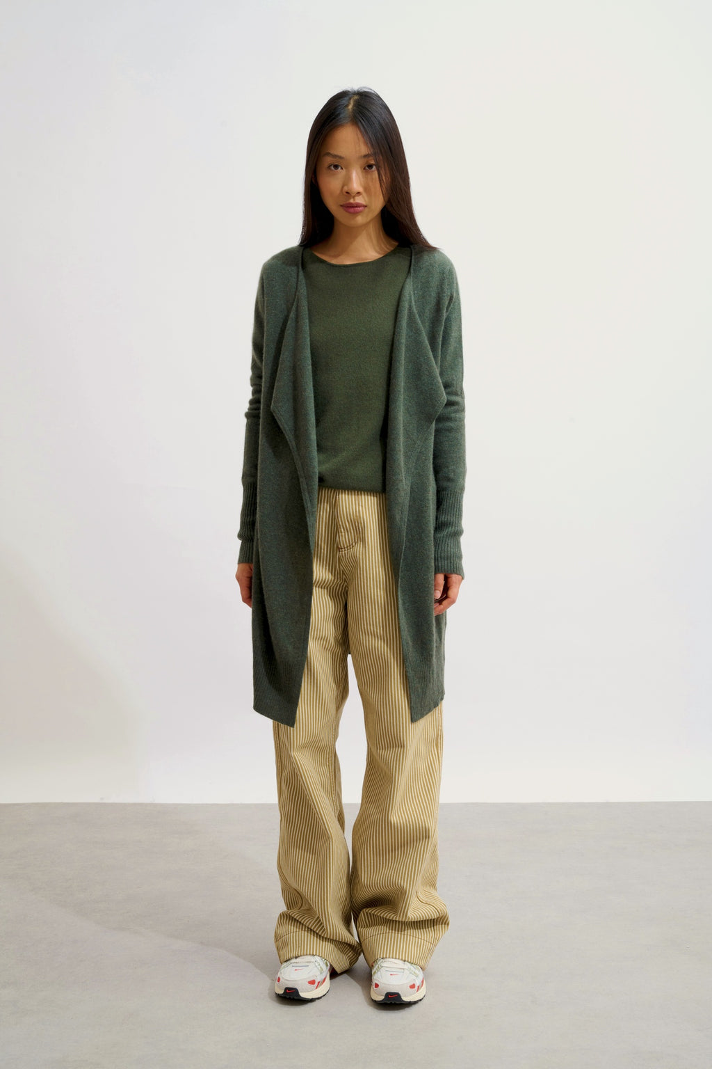 CHÉSERY veste longue kaki chiné 100% cachemire
