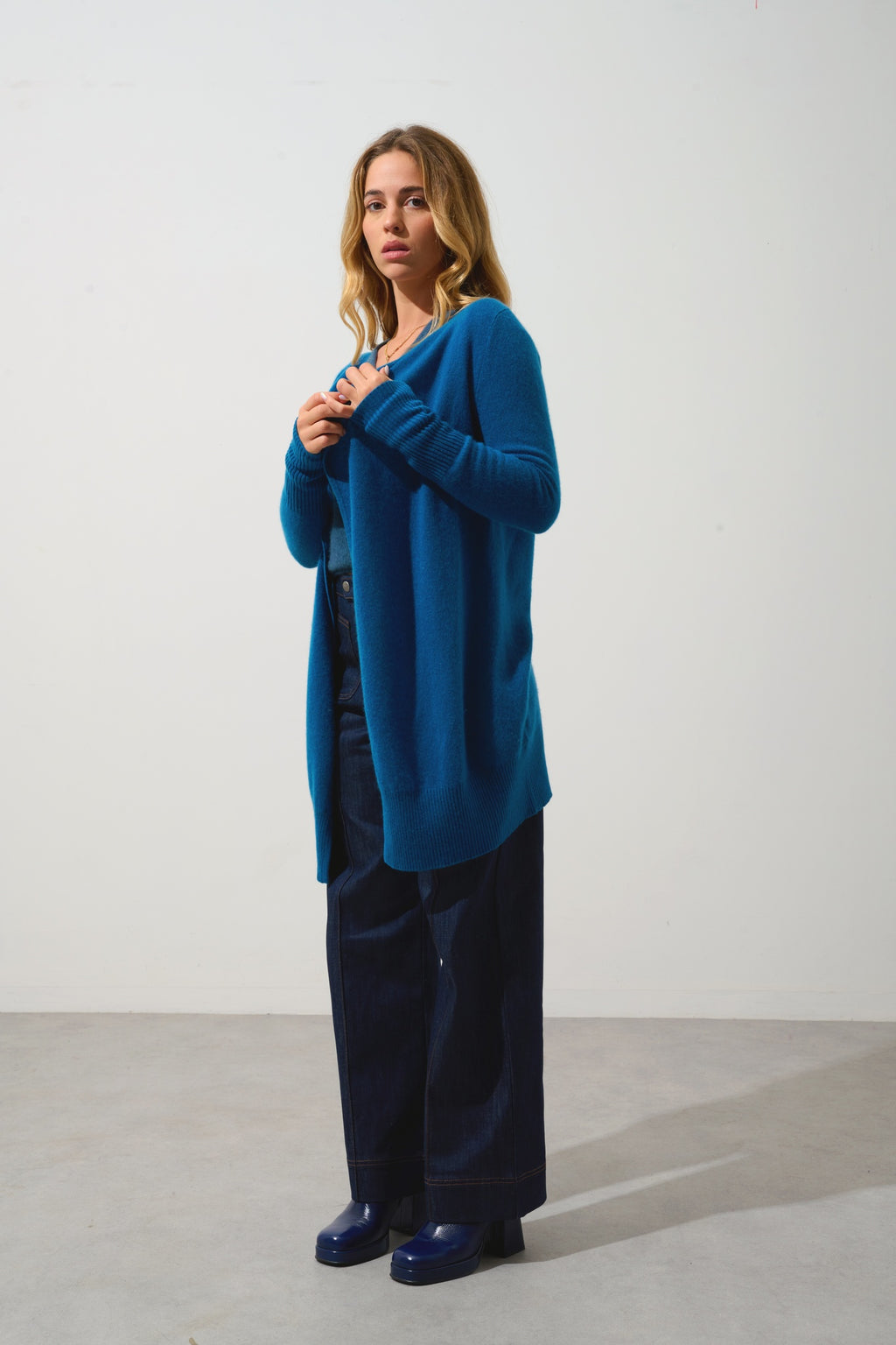 CHÉSERY veste longue paon 100% cachemire