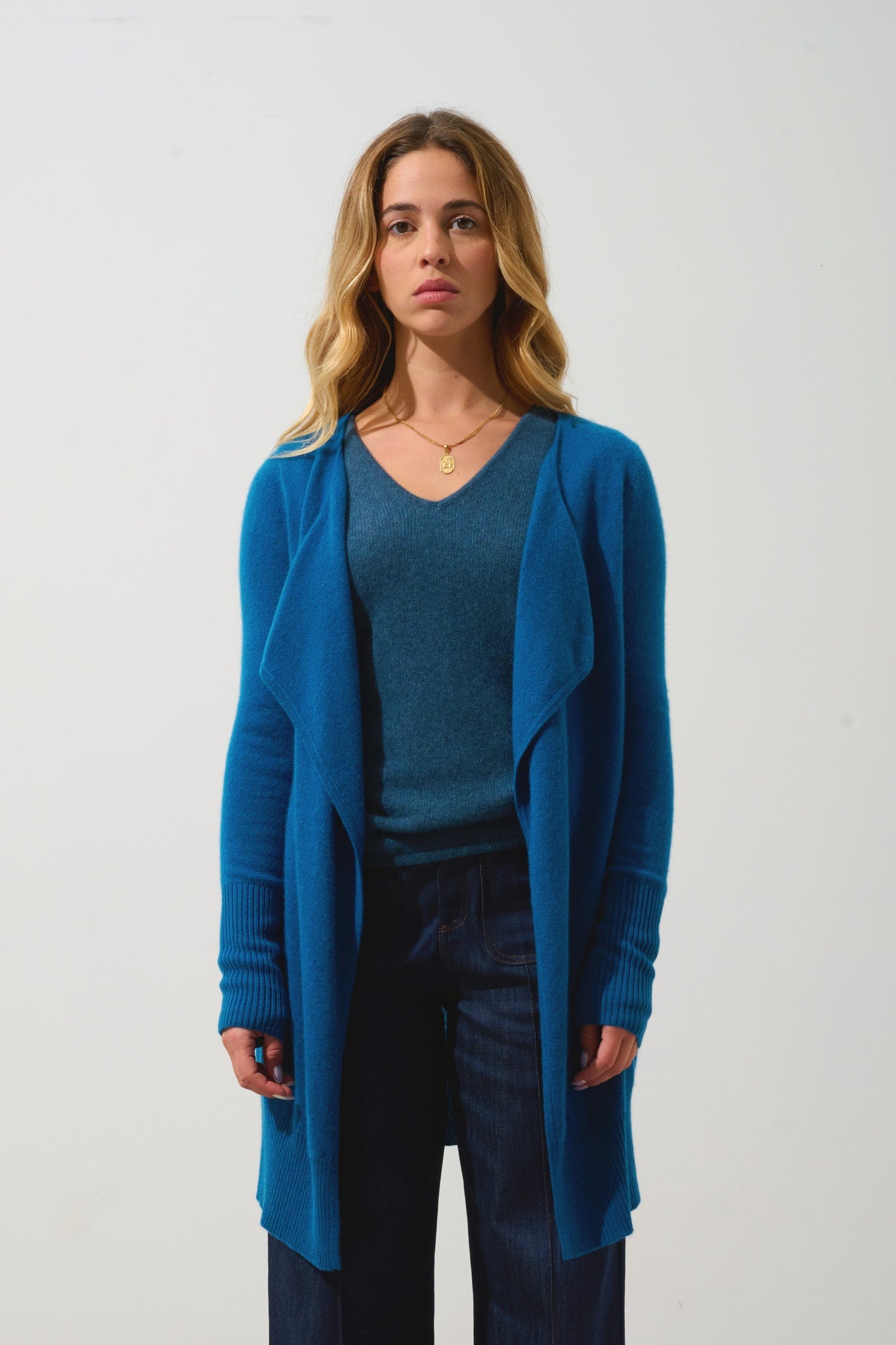 CHÉSERY veste longue paon 100% cachemire