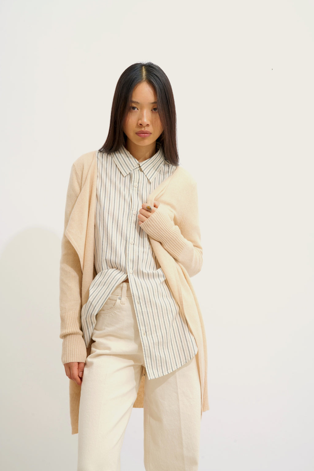 CHÉSERY veste longue sable 100% cachemire