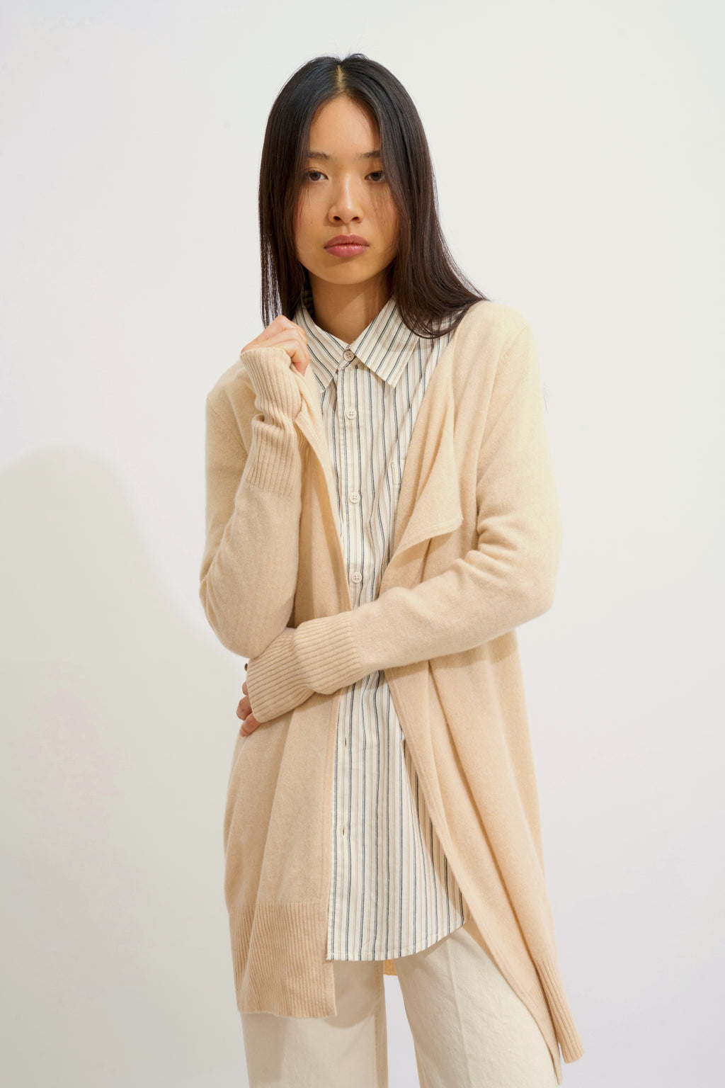 CHÉSERY veste longue sable 100% cachemire