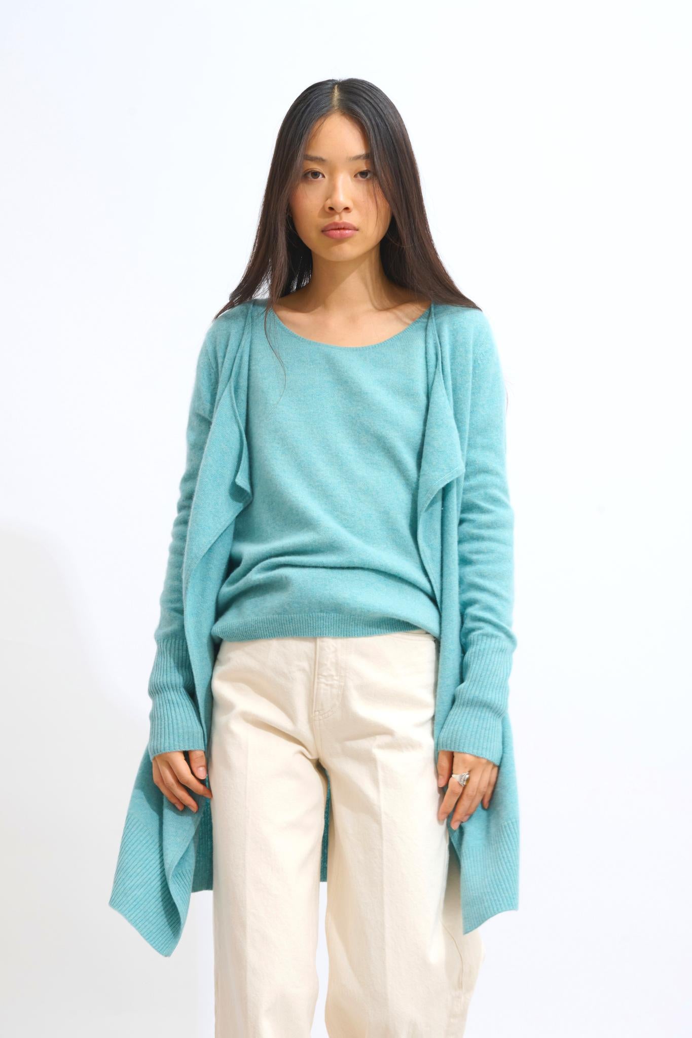 CHÉSERY veste longue vert chiné 100% cachemire