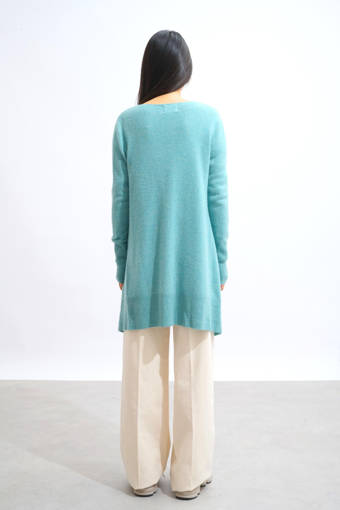 CHÉSERY veste longue vert chiné 100% cachemire