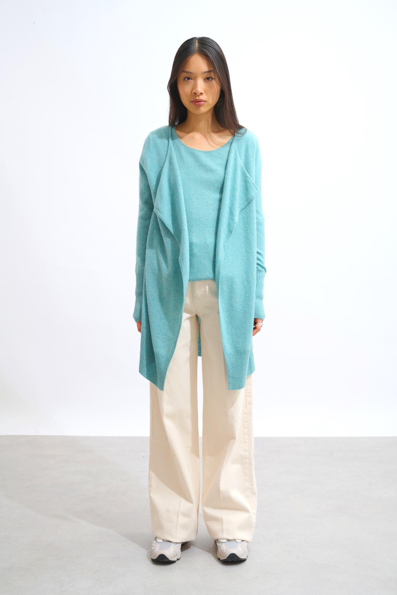 CHÉSERY veste longue vert chiné 100% cachemire