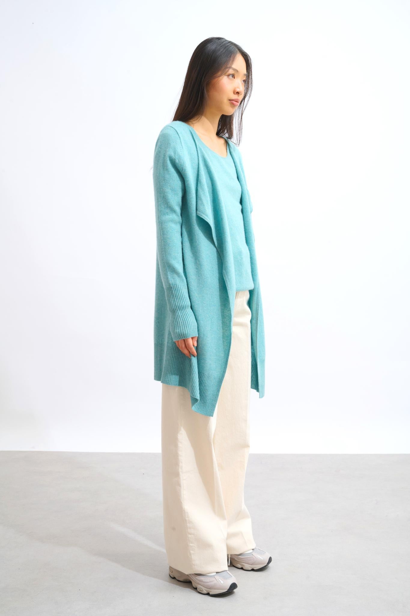 CHÉSERY veste longue vert chiné 100% cachemire