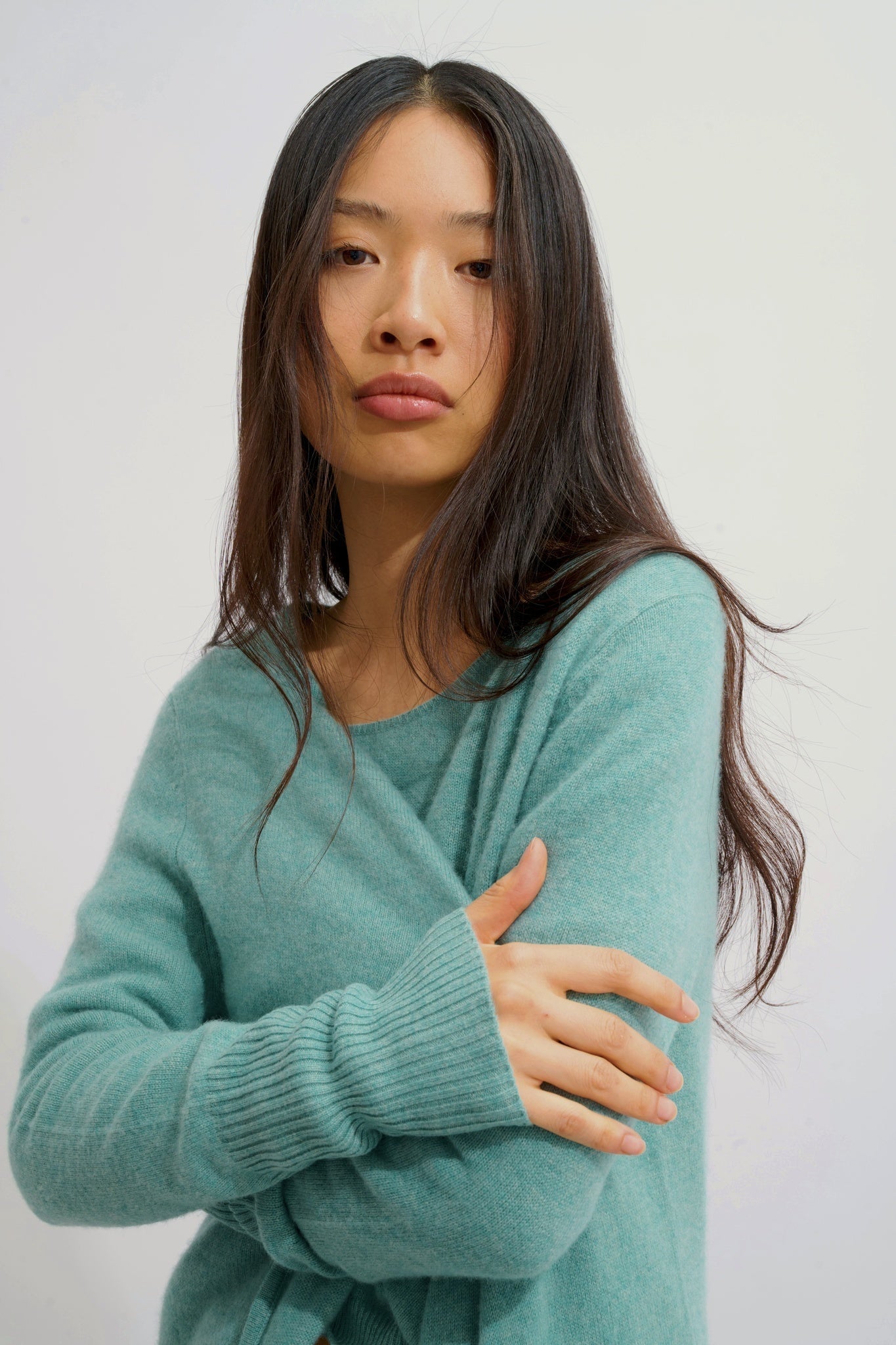 CHÉSERY Langjacke grün meliert 100% Kaschmir