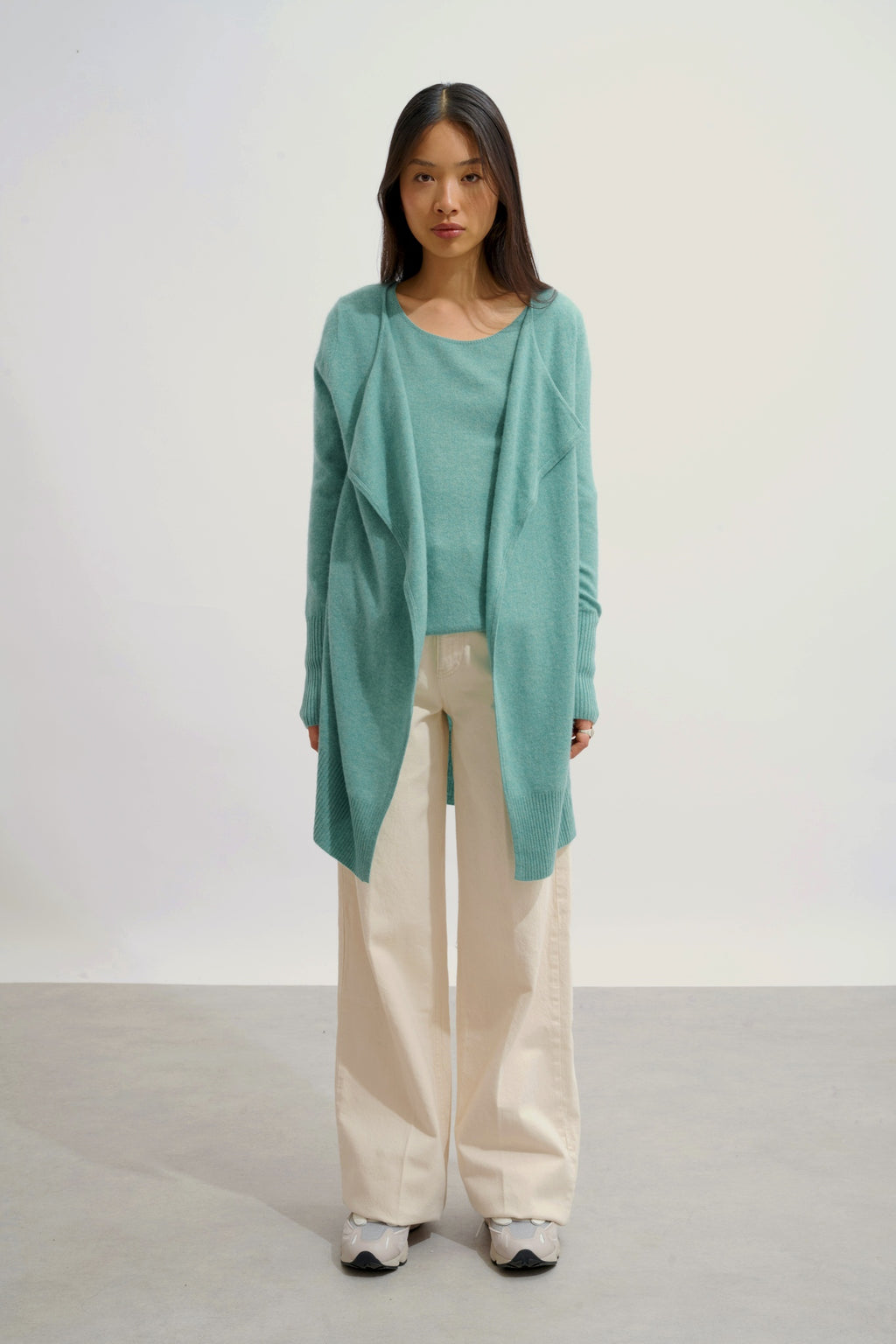 CHÉSERY veste longue vert chiné 100% cachemire