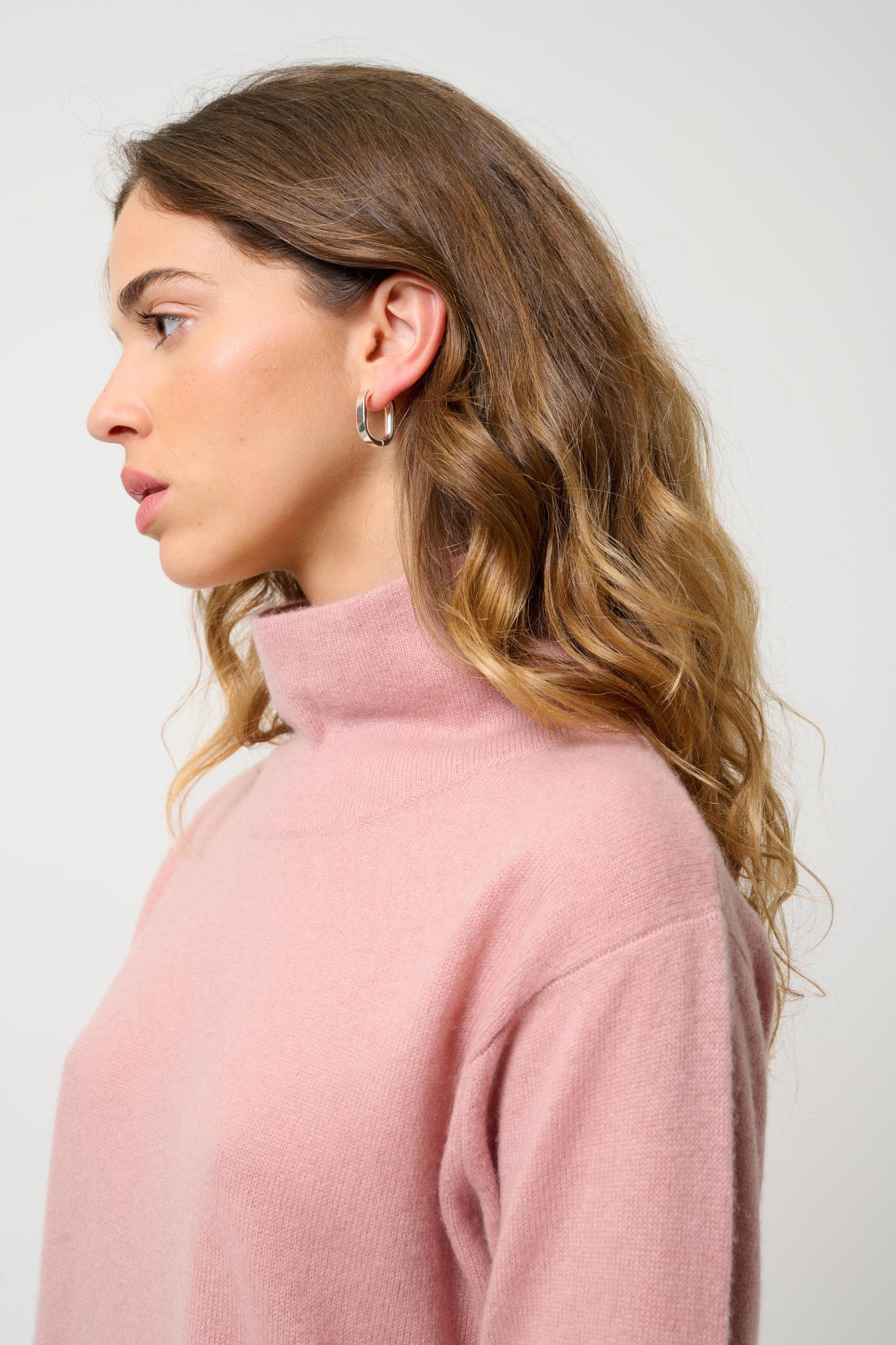 CHEVIOT pull col montant bénitier bois de rose 100% cachemire