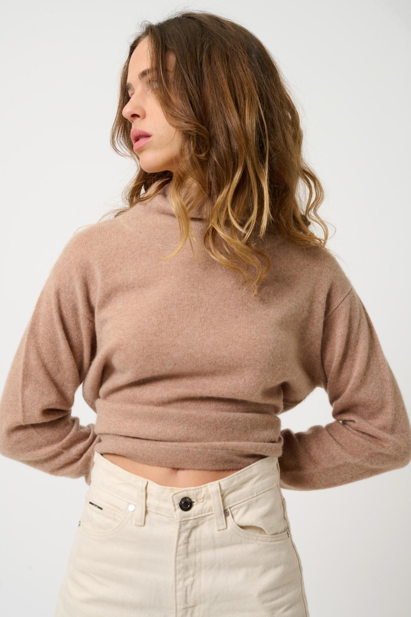 CHEVIOT camel mottled cowl neck sweater 100% cashmere