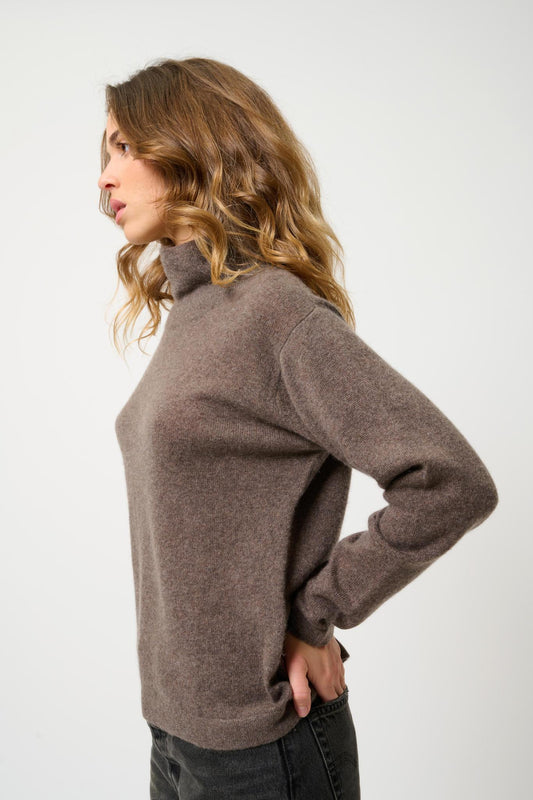 CHEVIOT pull col montant bénitier taupe chiné 100% cachemire