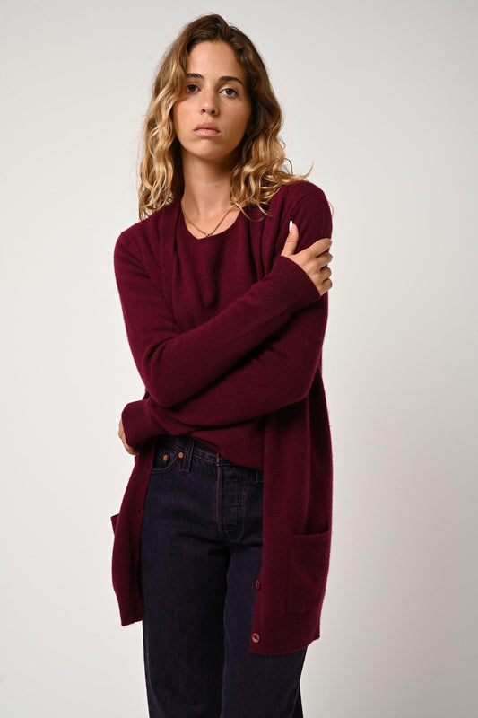 CIMET burgundy v-neck cardigan 100% cashmere