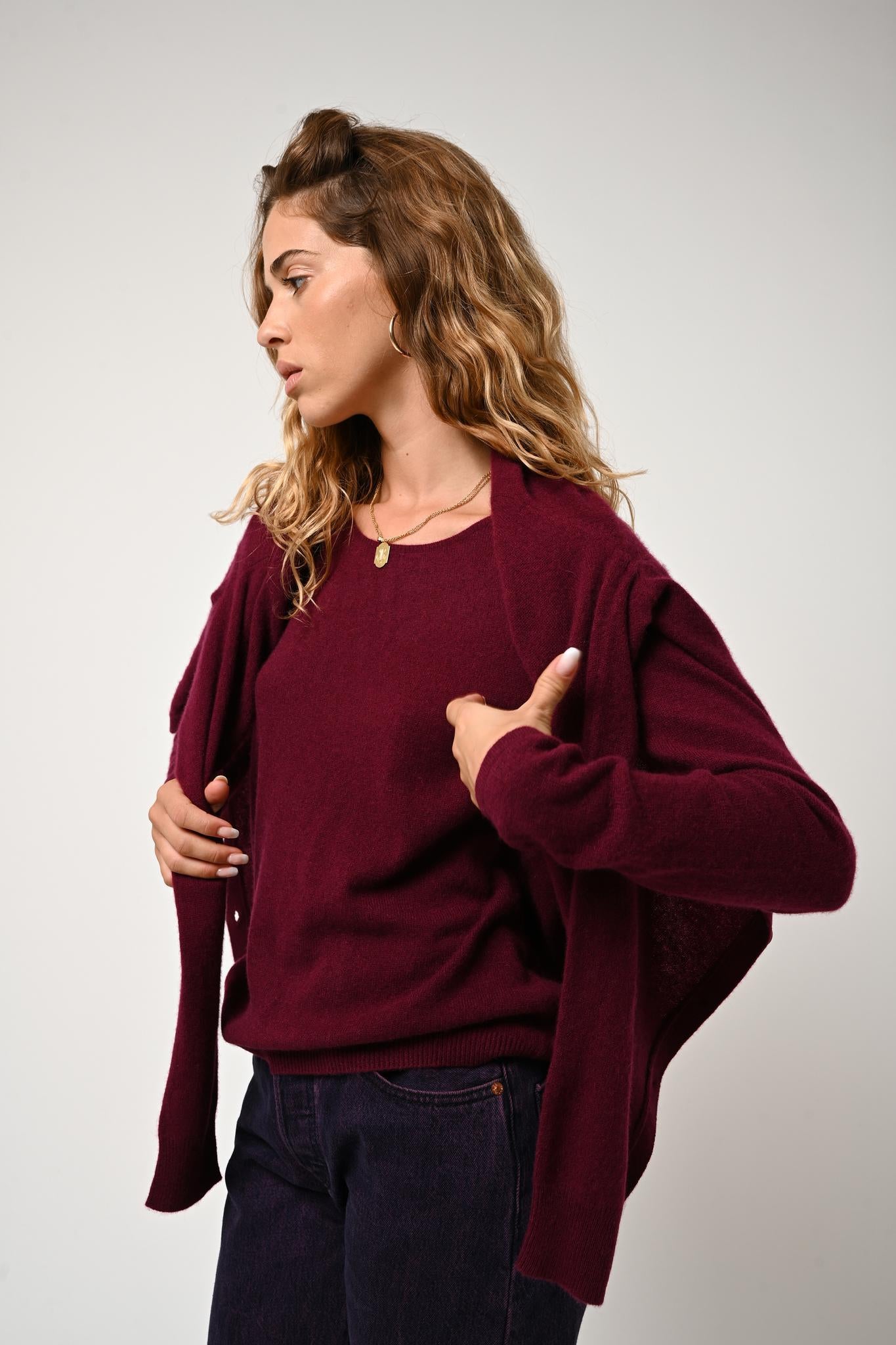 CIMET burgundy v-neck cardigan 100% cashmere