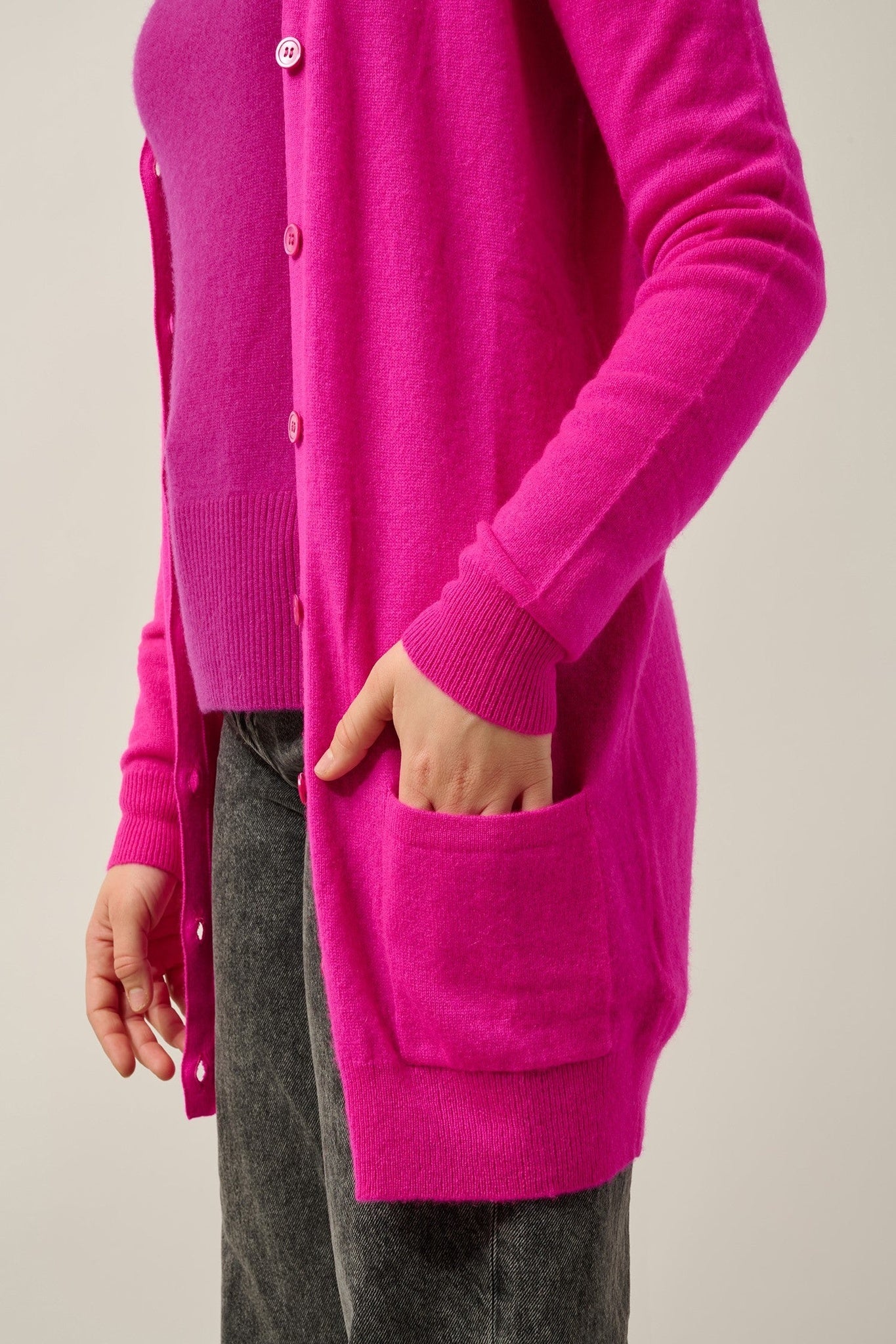 cimet cardigan col v magenta fushia 100% cachemire