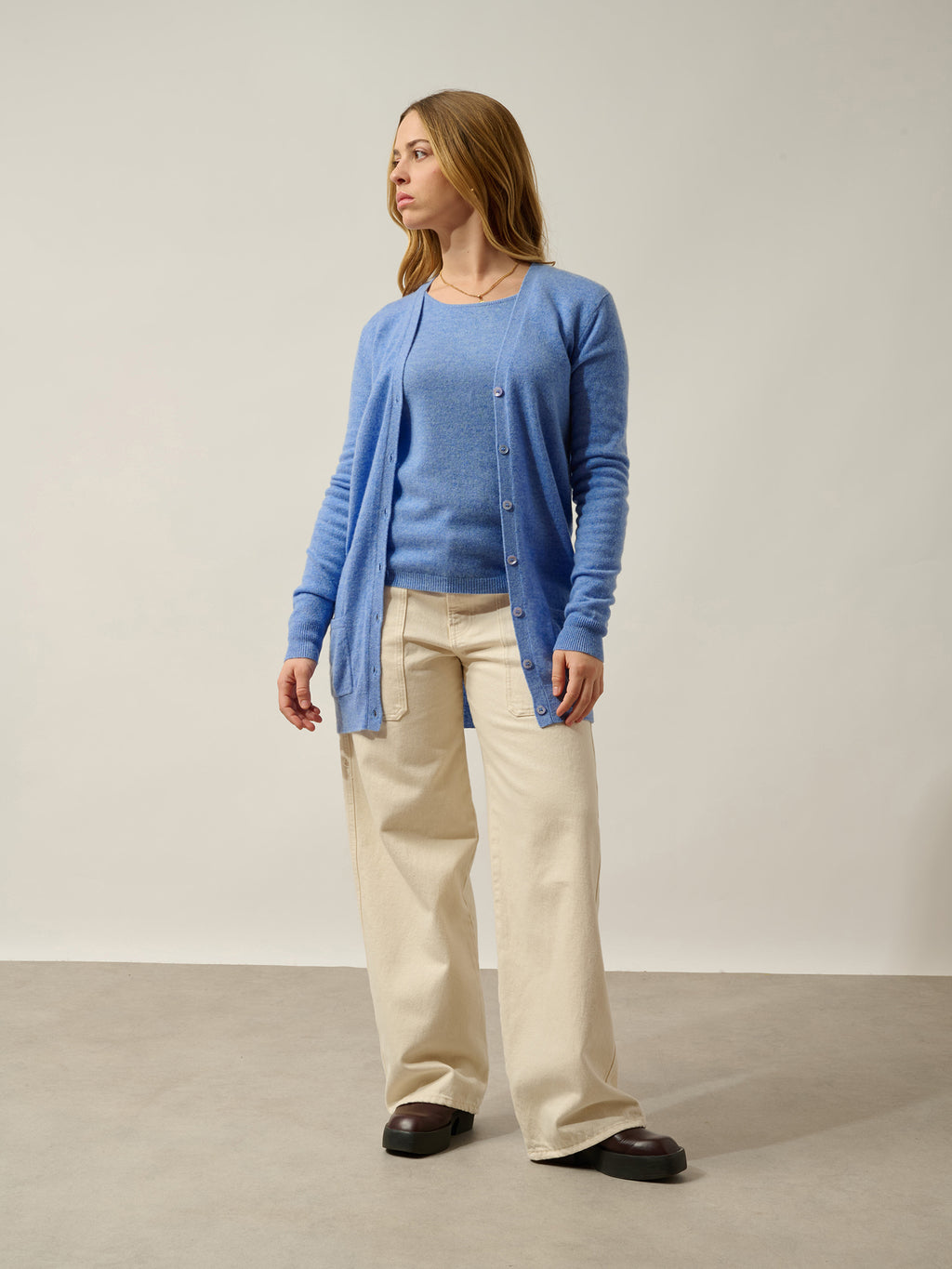 CIMET cardigan col v sky 100% cachemire