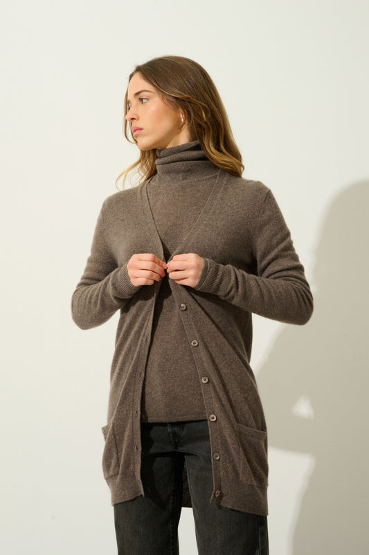 CIMET cardigan col v taupe chiné 100% cachemire