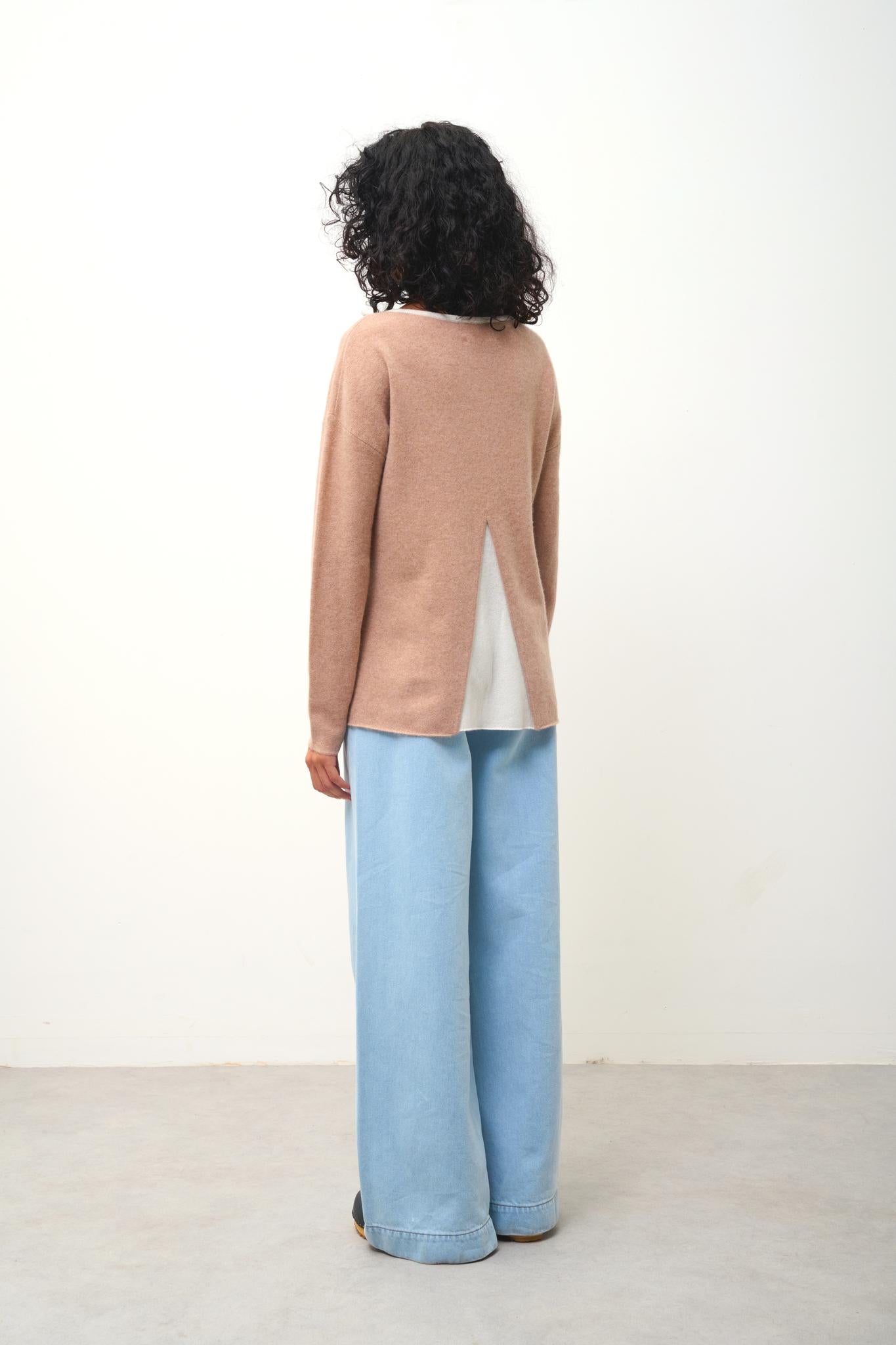 CLOLA camel mottled round-neck sweater 100% cashmere