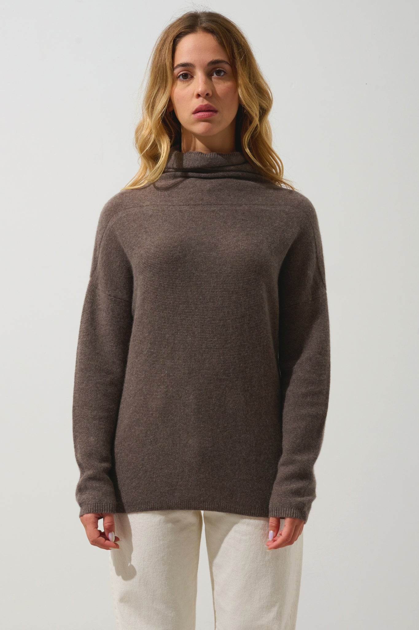 COLLIN pull col roulé taupe chiné 100% cachemire