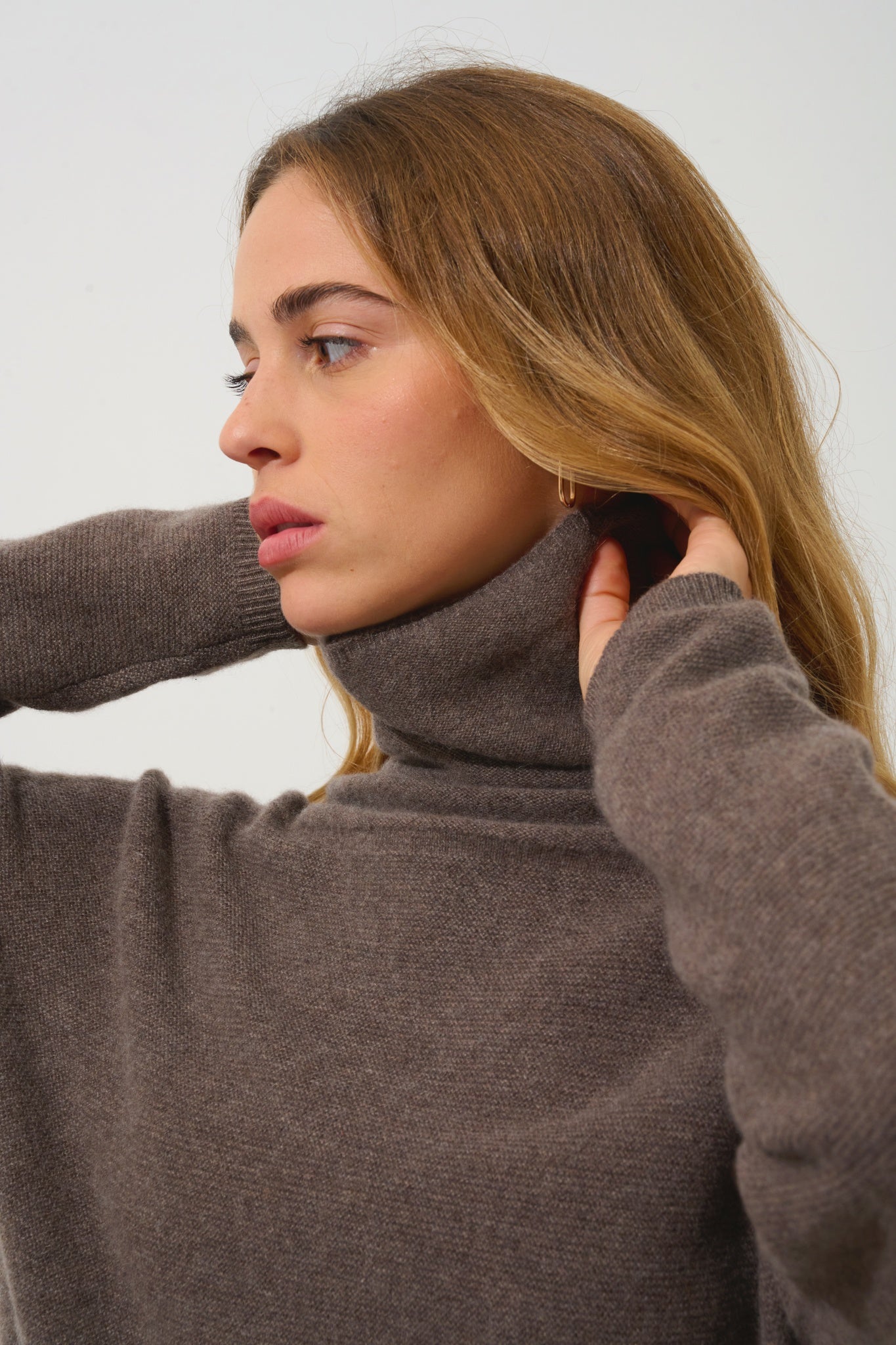 COLLIN pull col roulé taupe chiné 100% cachemire