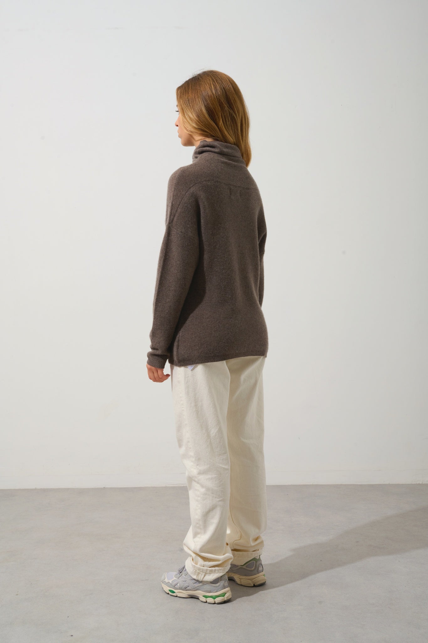 COLLIN pull col roulé taupe chiné 100% cachemire