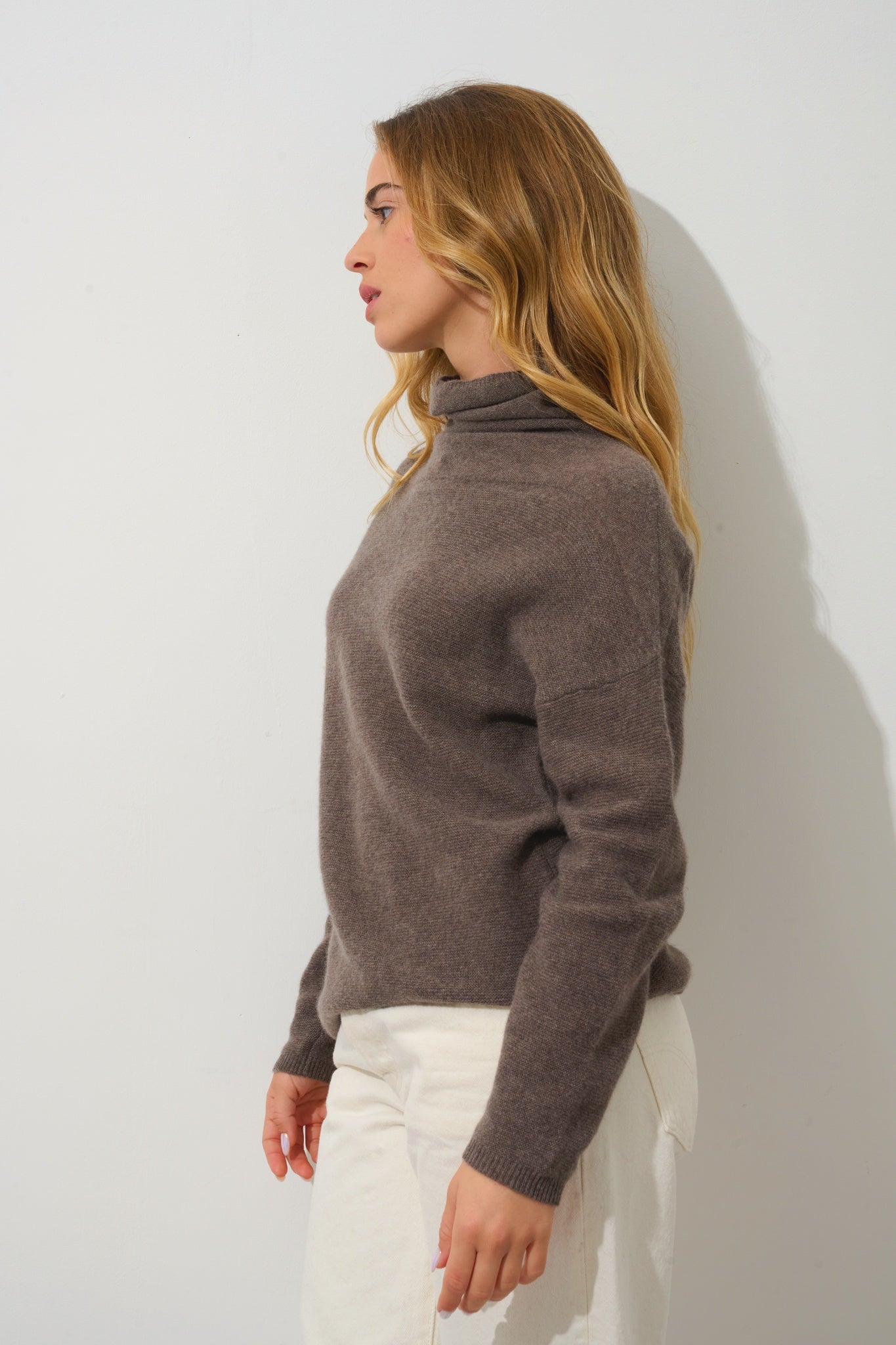 COLLIN pull col roulé taupe chiné 100% cachemire