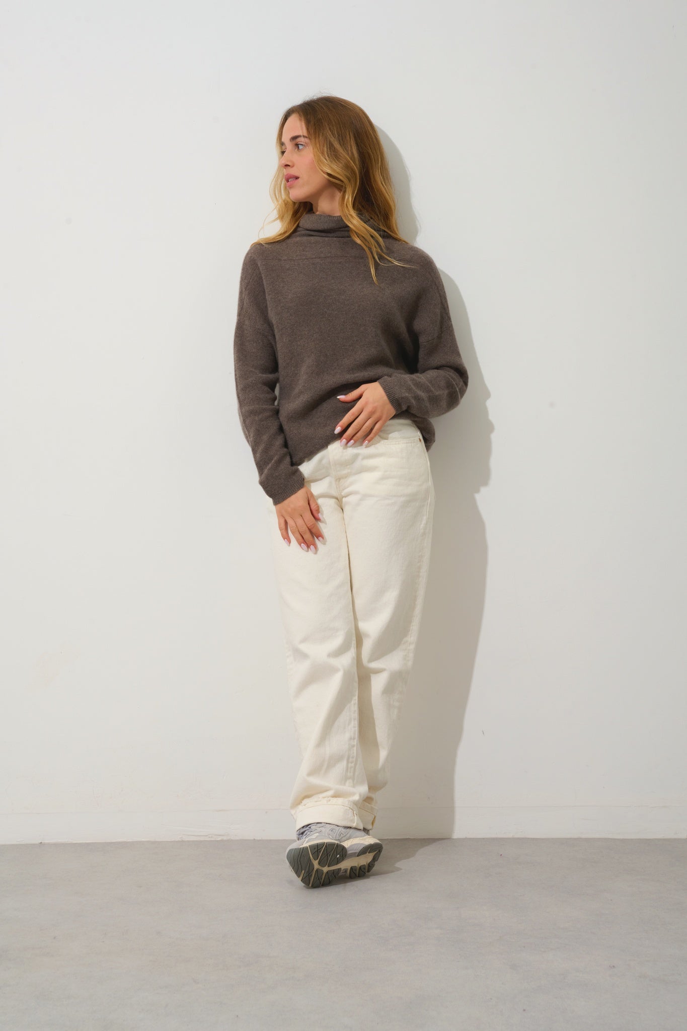 COLLIN pull col roulé taupe chiné 100% cachemire