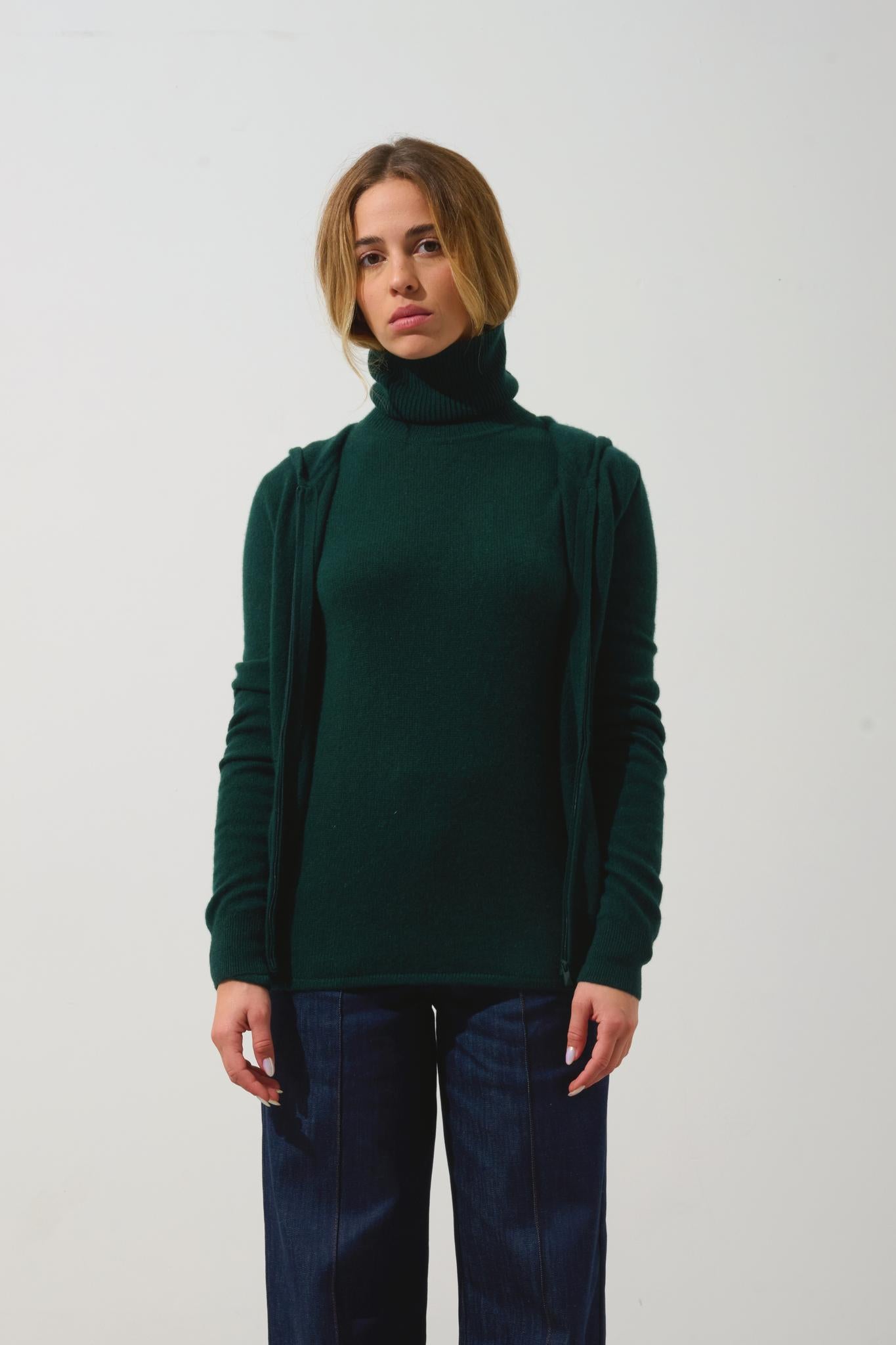 COLOMBIS cypress hooded zip cardigan 100% cashmere