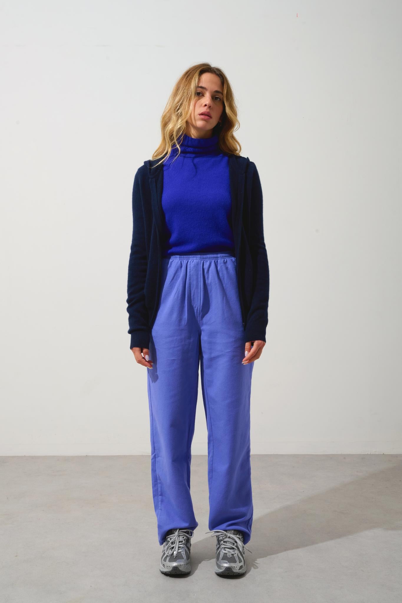 COLOMBIS navy 100% cashmere hooded zip cardigan