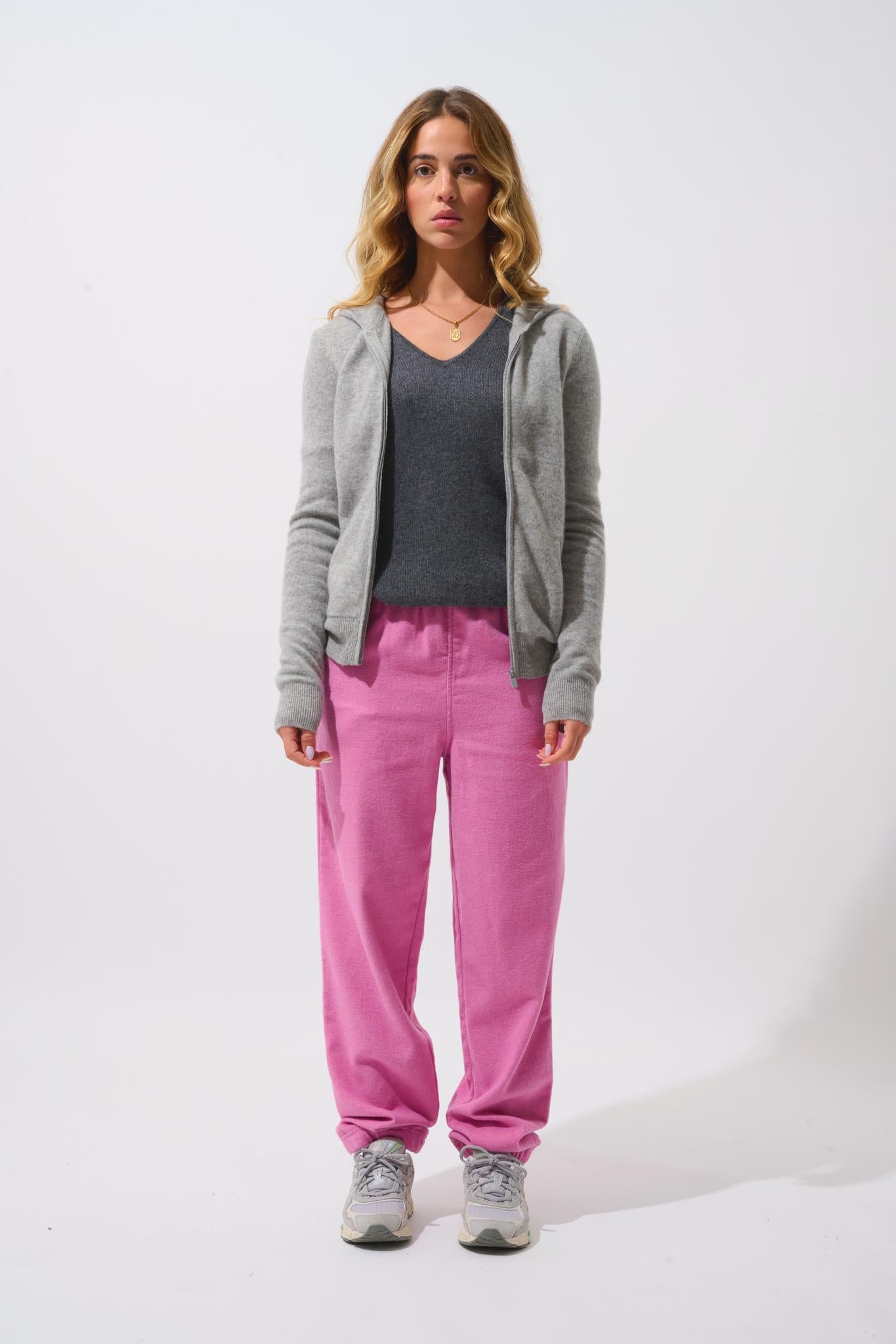 COLOMBIS nuage chiné 100% cashmere hooded zip cardigan