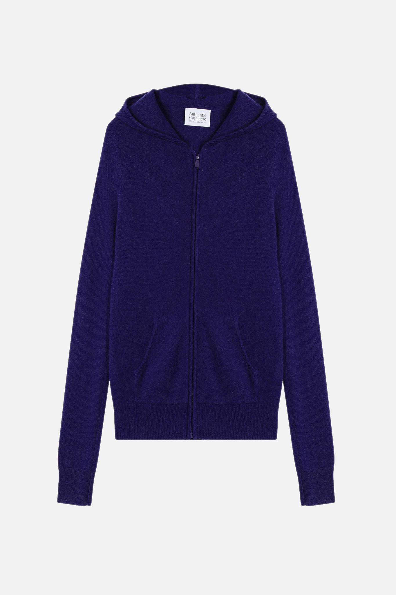 COLOMBIS gilet zippé capuche purple 100% cachemire