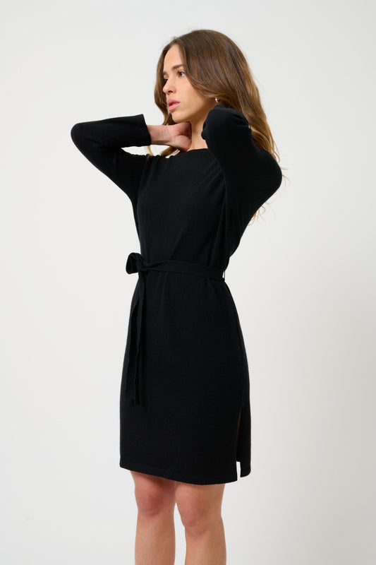 coniston robe col rond avec ceinture noir 100% cachemire