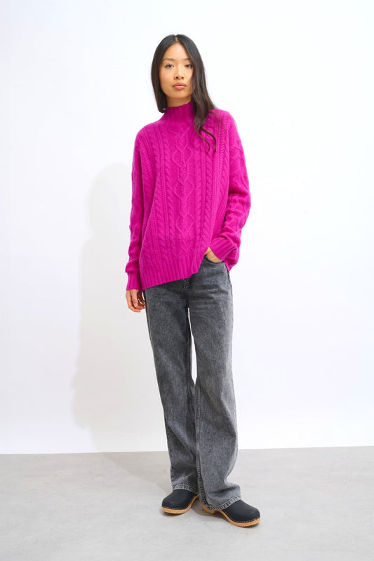 corinne pull col montant 6 fils violine 100% cachemire