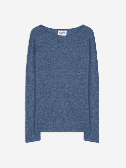 CRIOU Pullover mit Bootsausschnitt in Denimblau aus 100% Kaschmir