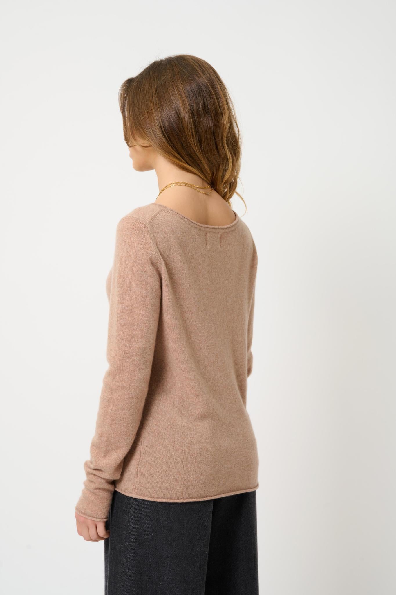 CRIOU pull col bateau camel chiné 100% cachemire