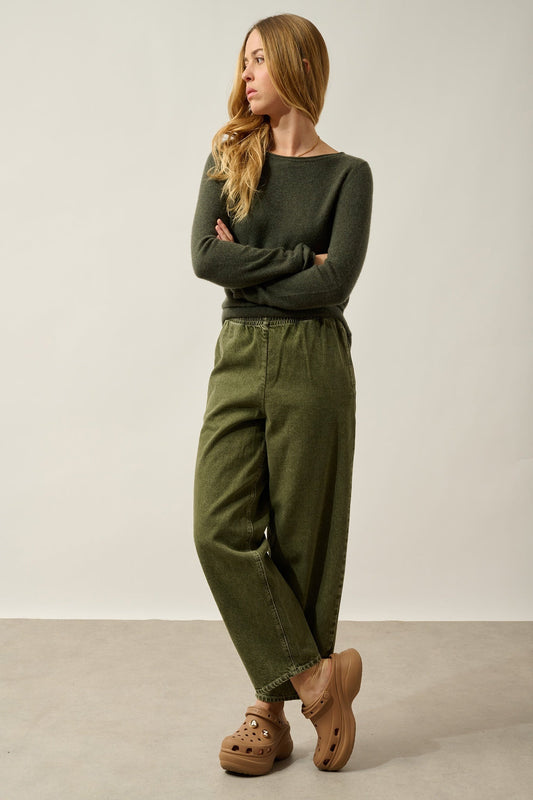 CRIOU Pullover mit Bootsausschnitt khaki meliert 100% Kaschmir