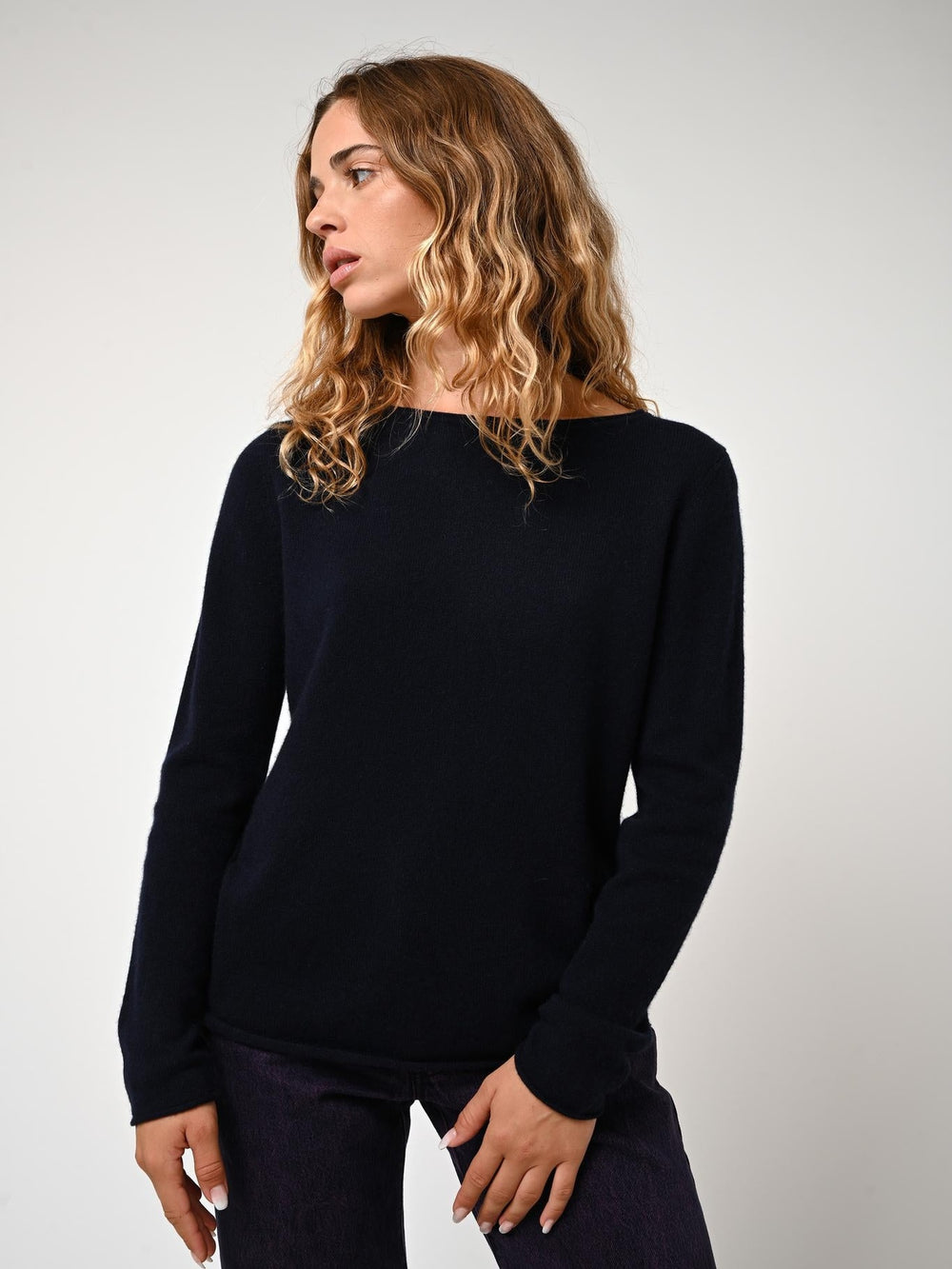 CRIOU Pullover mit Bootsausschnitt in navy aus 100% Kaschmir