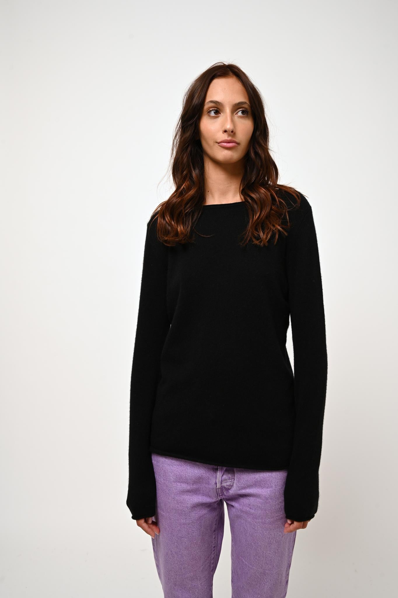 CRIOU pull col bateau noir 100% cachemire