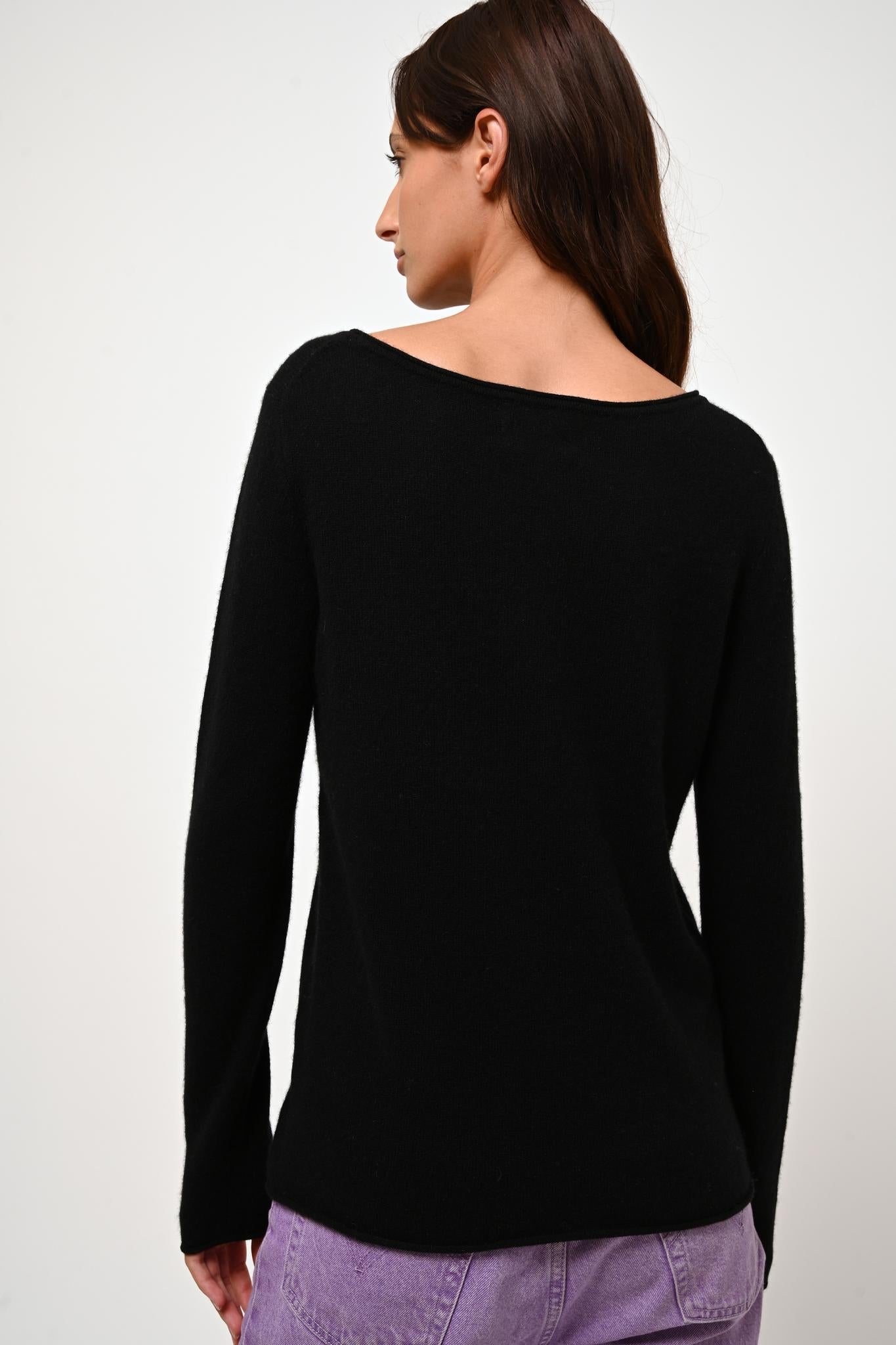 CRIOU pull col bateau noir 100% cachemire