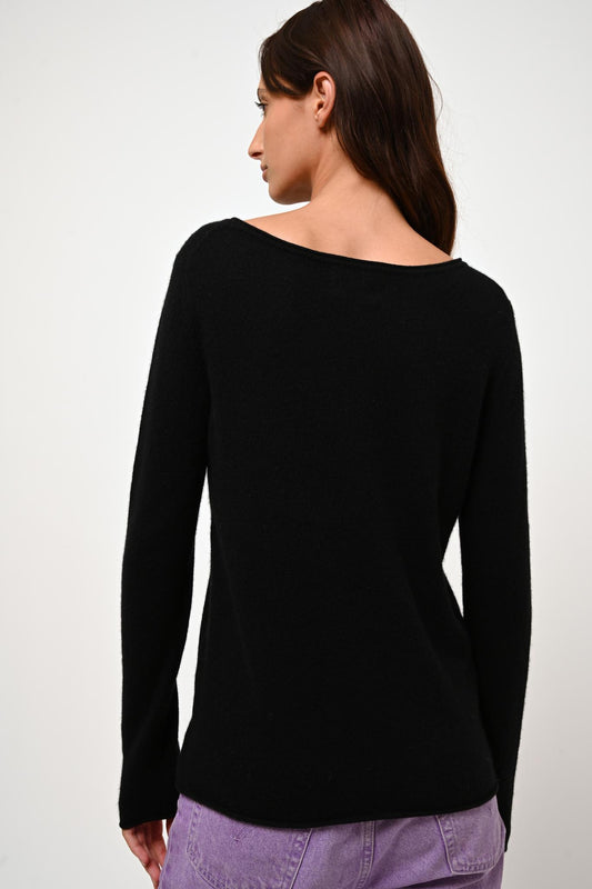 CRIOU pull col bateau noir 100% cachemire