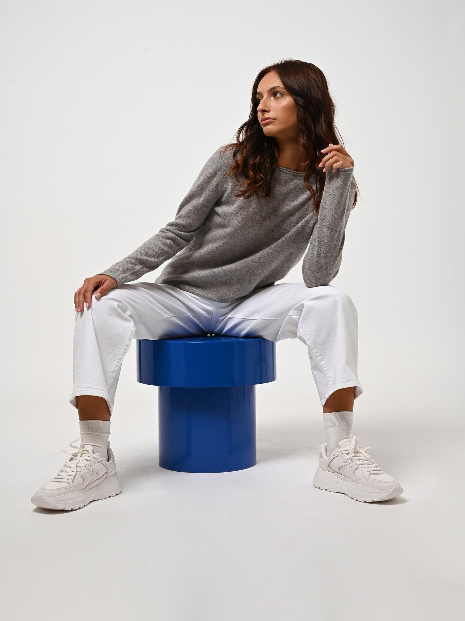 CRIOU pull col bateau nuage chiné 100% cachemire