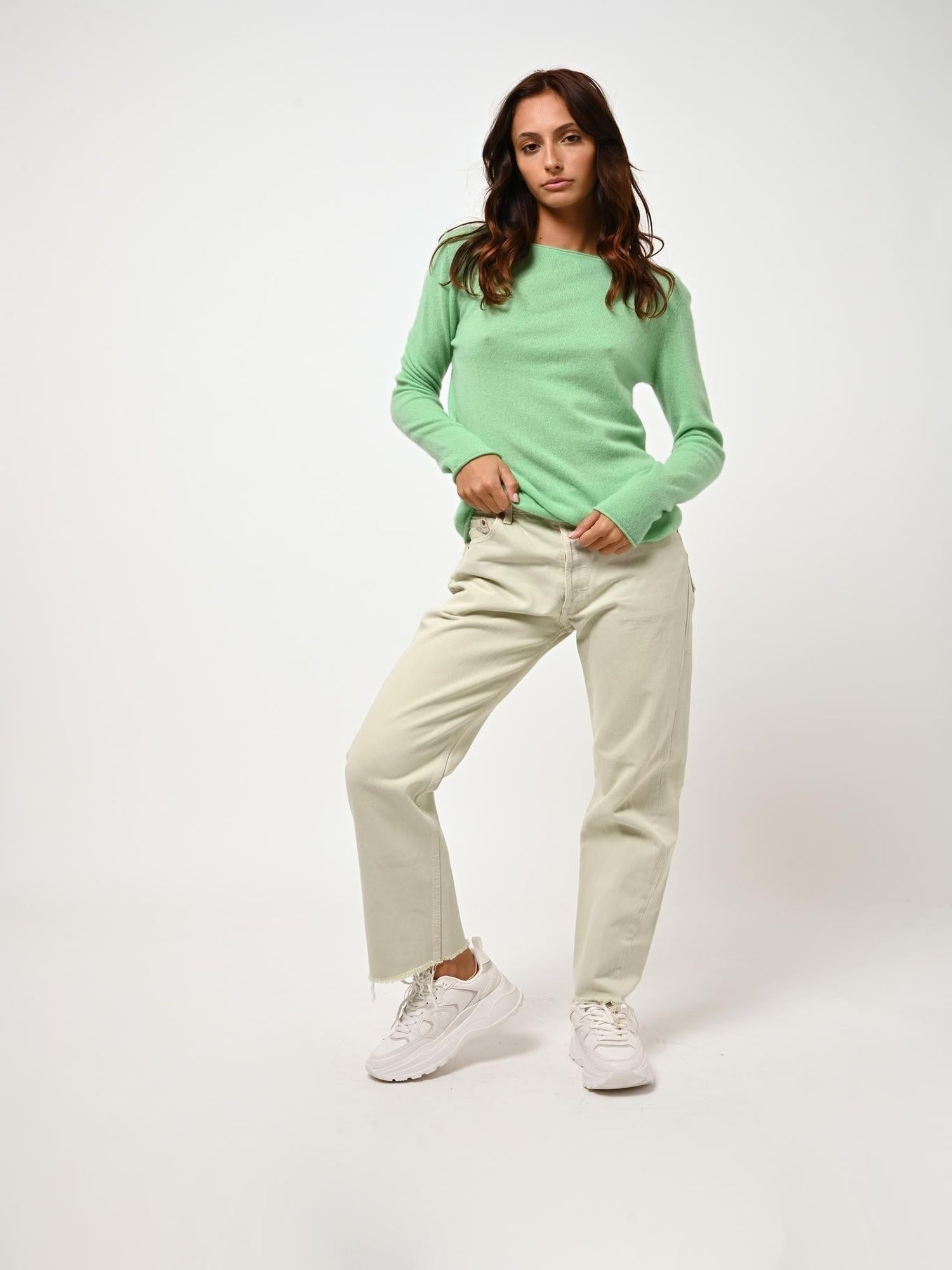 CRIOU pull col bateau tilleul 100% cachemire