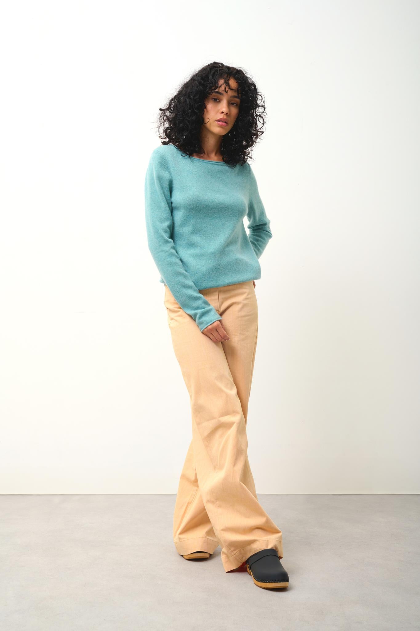 CRIOU mottled green boat-neck sweater 100% cashmere