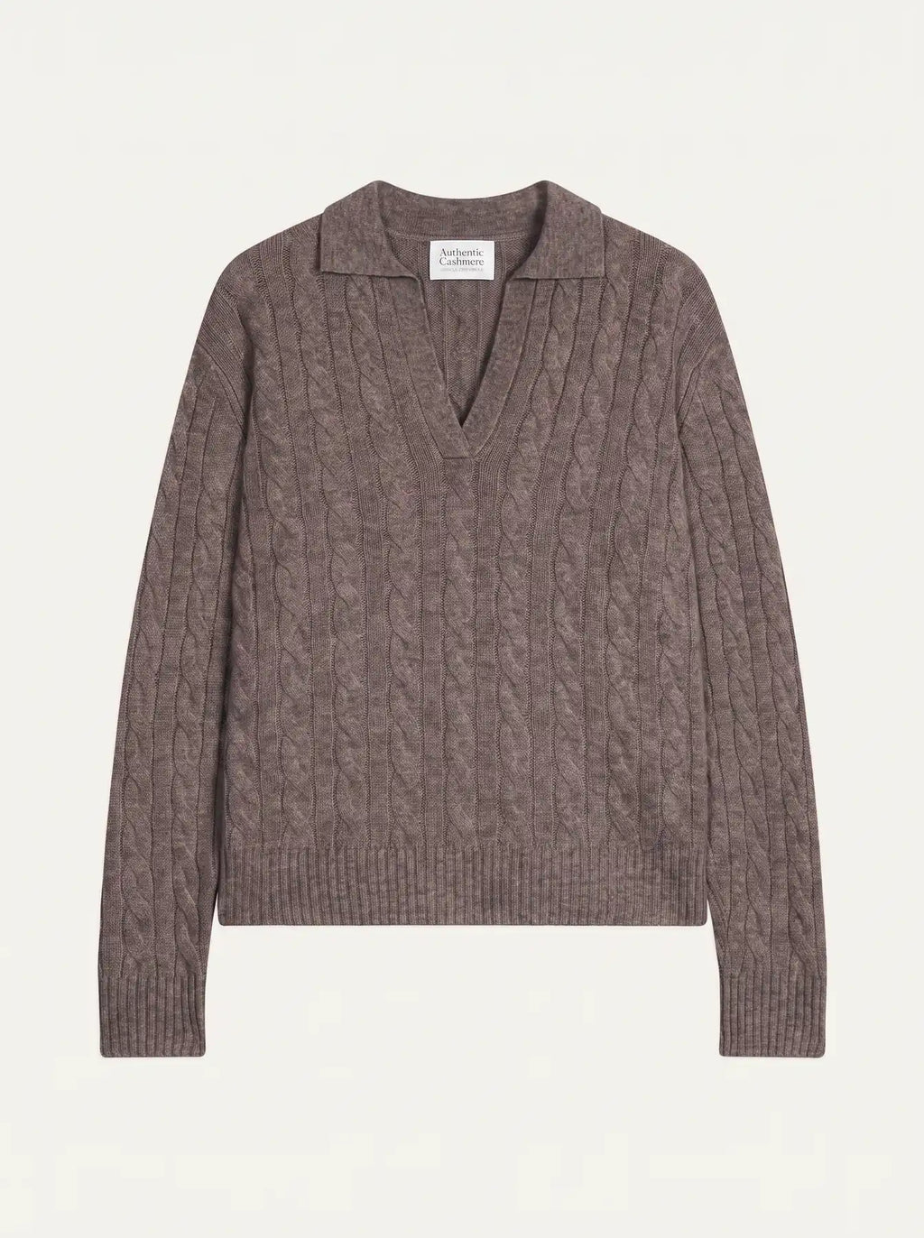 ELYSANDRA Pull Col Polo Ouvert 4 Fils Taupe Chiné