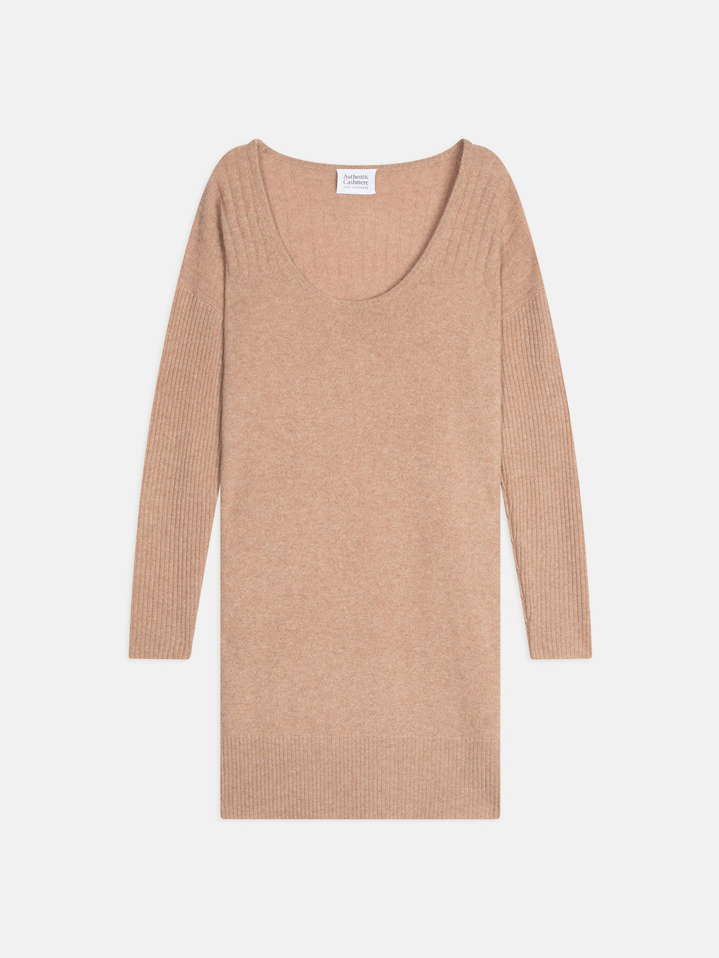 DANA robe col u camel chiné 100% cachemire
