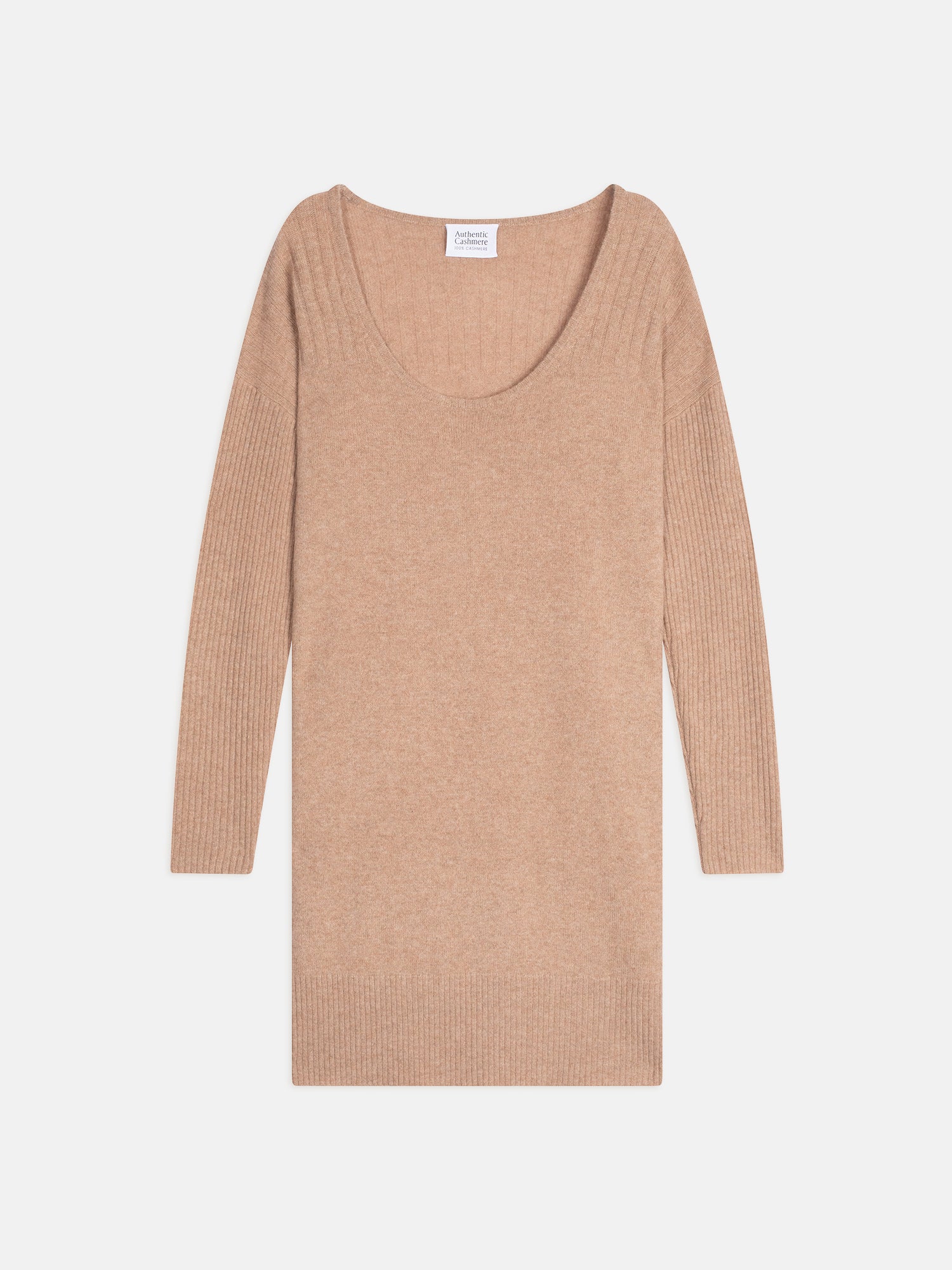 DANA robe col u camel chiné 100% cachemire