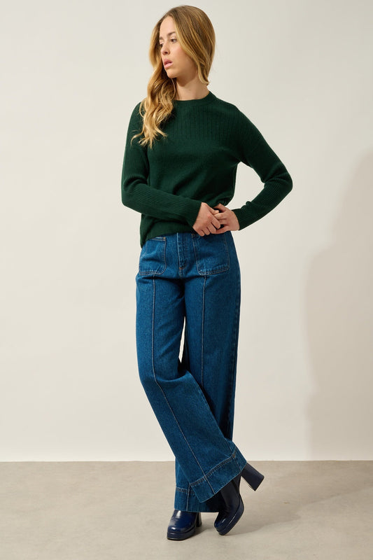 DARIA Pullover mit Rundhalsausschnitt Zypresse 100% Kaschmir