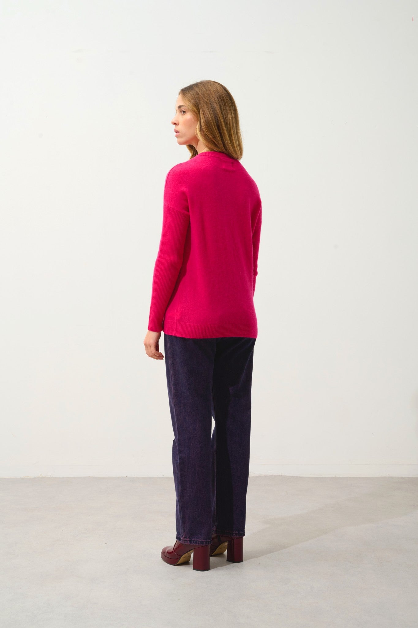 daria pull col rond fuchsia 100% cachemire