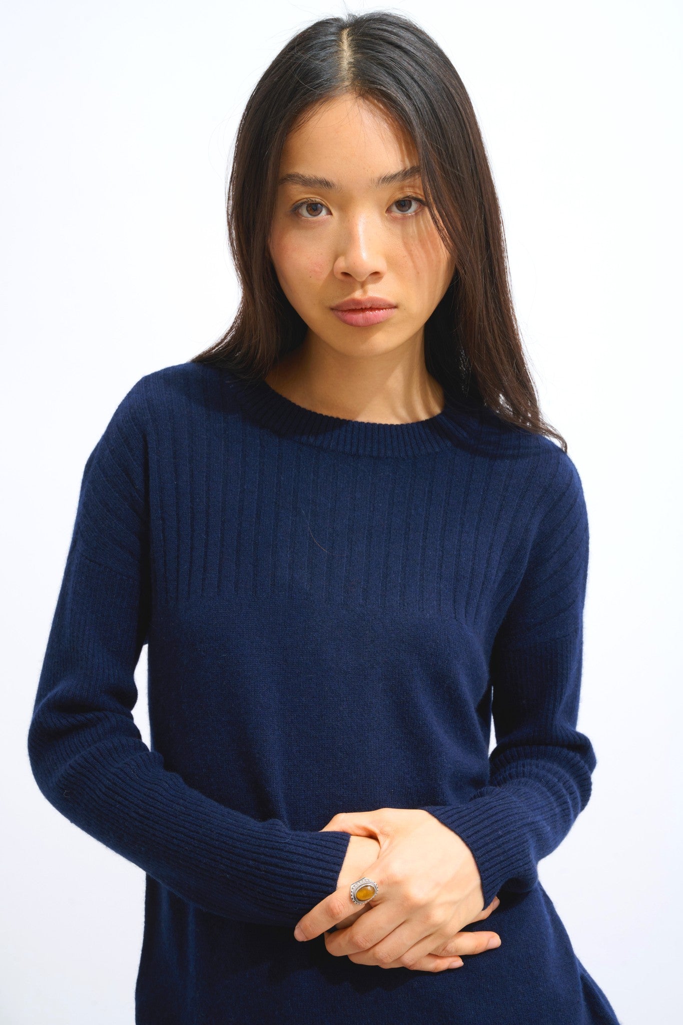 daria pull col rond navy 100% cachemire