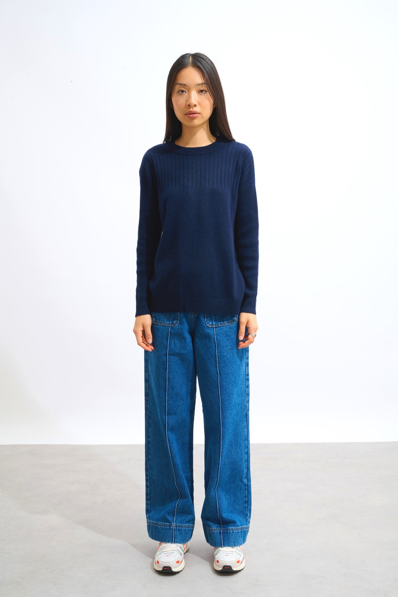 daria pull col rond navy 100% cachemire